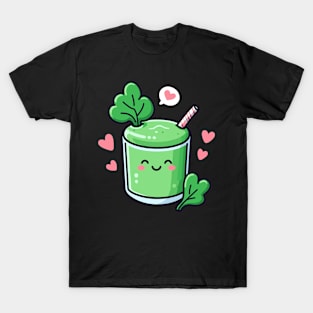 Kawaii Food Illustration | Kawaii Green Smoothie Drink | Kawaii Food Design for Vegan T-Shirt